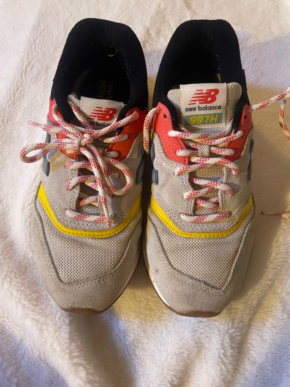 New Balance 997H Beige with Yellow and Coral Accents